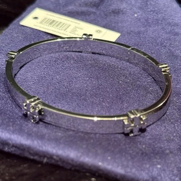 Tory Burch Jewelry - Brand New Tory Burch silver Classic Logo Hinge Bangle